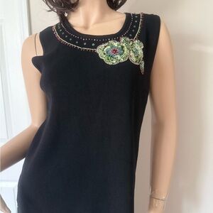 Mirasol Black Sleeveless Blouse with Floral Embroidery